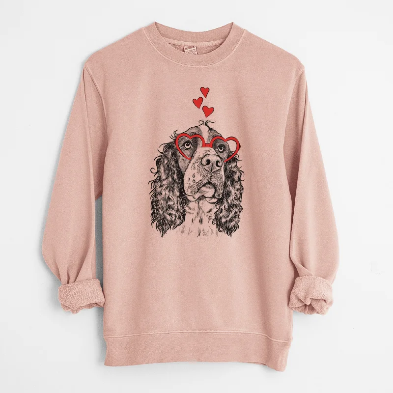 Valentine Millie Mae the English Springer Spaniel - Unisex Pigment Dyed Crew Sweatshirt Hoodie with V-Neck Classic Versatile Valentine Millie Mae the English Springer Spaniel - Unisex Pigment Dyed Crew Sweatshirt Hoodie with V-Neck Classic Versatile