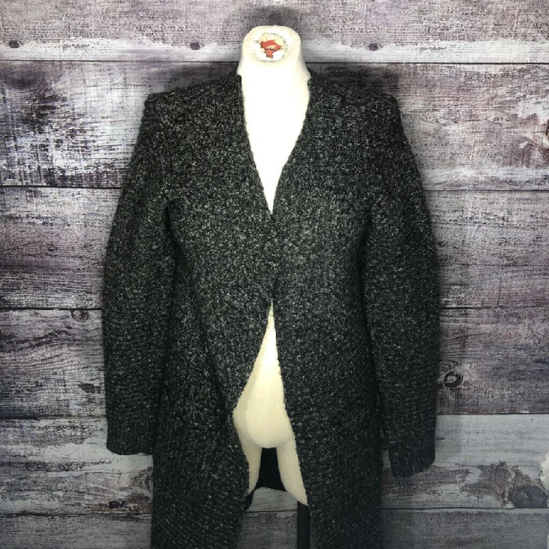 PEVTON JENSEN GREY WHITE LONG KNIT OPEN CARDIGAN SIZE LARGE TCC Cashmere Blend Cotton Blend Poly Blend