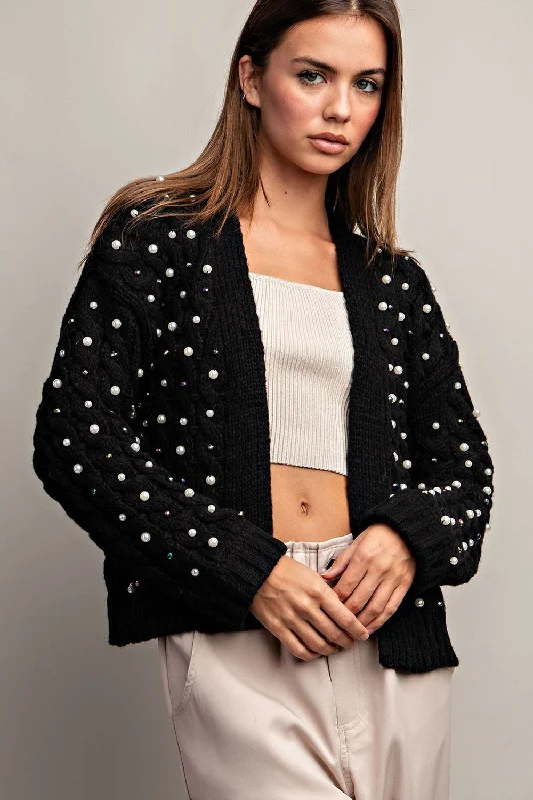 PEARL CABLE KNIT CARDIGAN Sequined Glittery Shiny