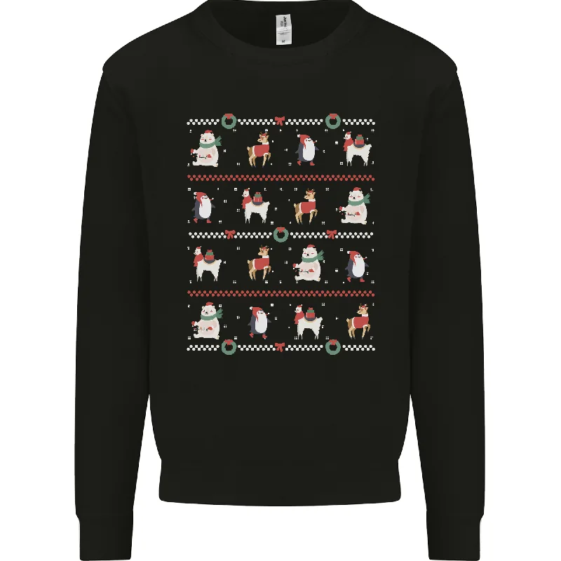 Christmas Penguin Llama Reindeer Bear Xmas Mens Sweatshirt Jumper Graphic Hoodie Design Print
