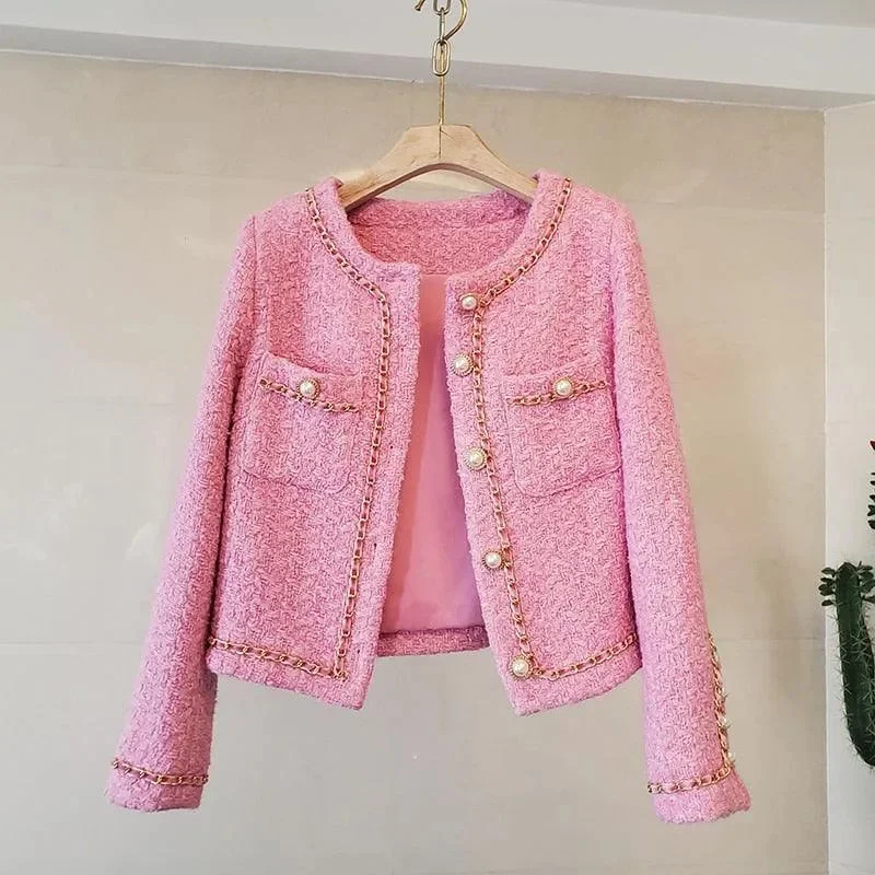 Women Tweed Slim Fit Jacket Cardigan Sweater Pullover