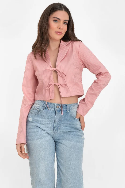 Blazer corto de rayas con lazos frontales High-End Women's Suit