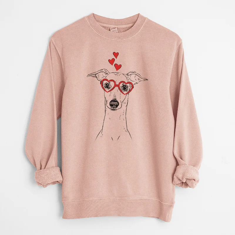Valentine Pip the Italian Greyhound - Unisex Pigment Dyed Crew Sweatshirt Hoodie with Turtle Neck Cozy Winter Valentine Pip the Italian Greyhound - Unisex Pigment Dyed Crew Sweatshirt Hoodie with Turtle Neck Cozy Winter