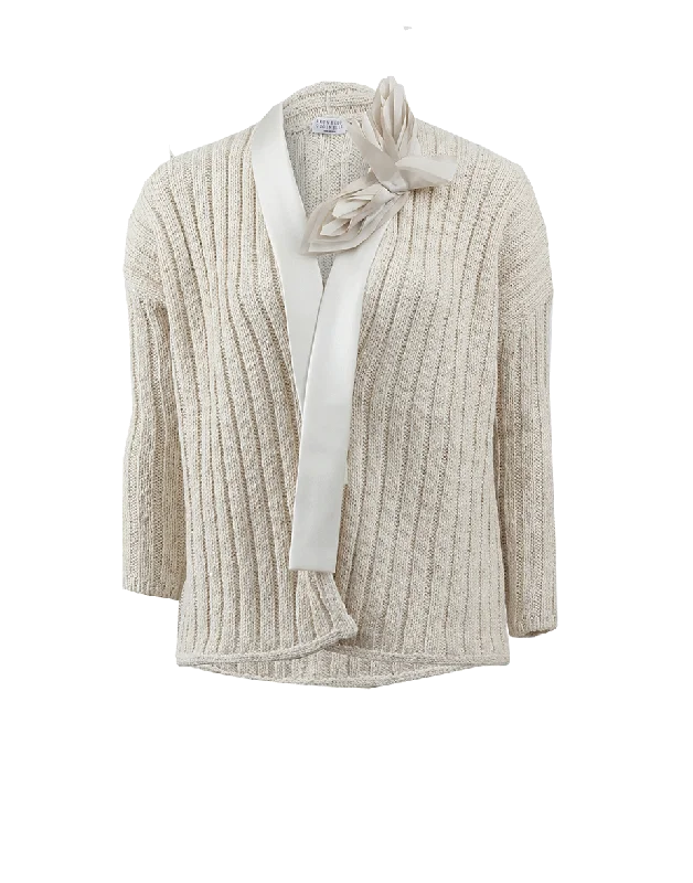 Cardigan With Floral Tie Asymmetrical,ymmetric Pencil Cardigan