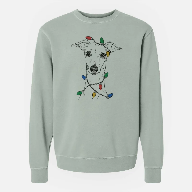 Christmas Lights Pip the Italian Greyhound - Unisex Pigment Dyed Crew Sweatshirt Hoodie with Crew Neck Simple Timeless