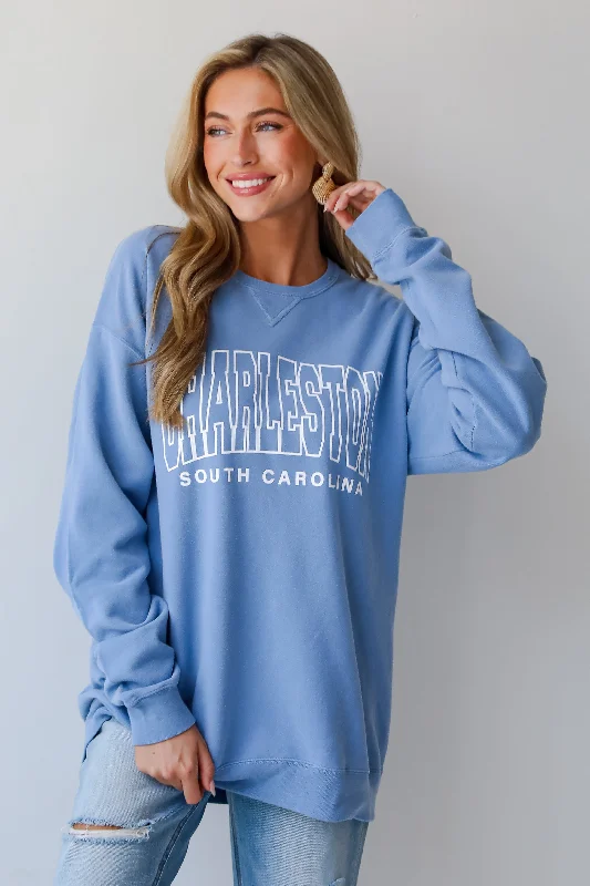 Blue Charleston South Carolina Sweatshirt Hoodie with Side Slits Relaxed Casual