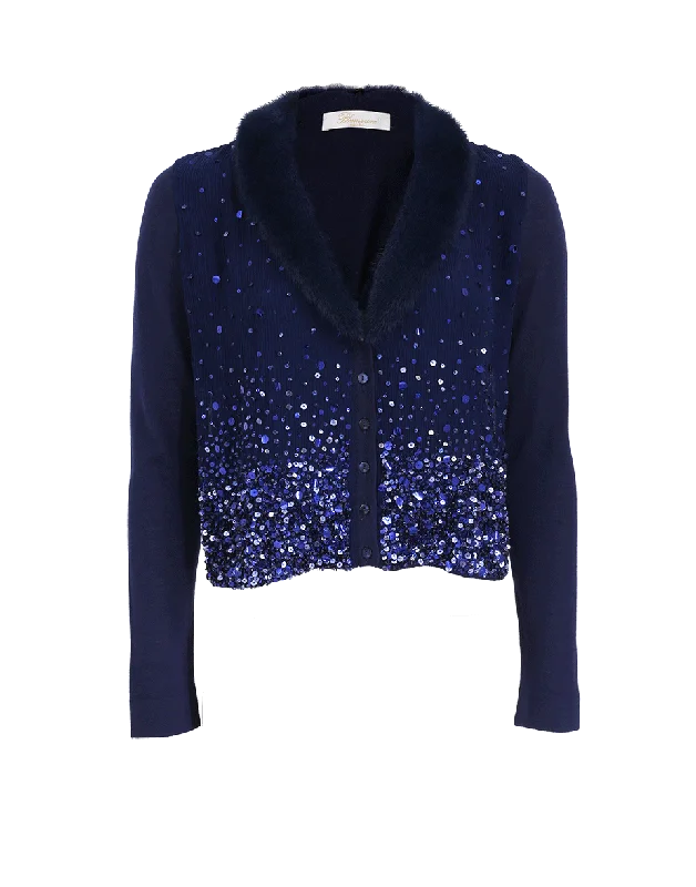 Fur Trim Sequin Cardigan Herringbone Houndstooth Plaid