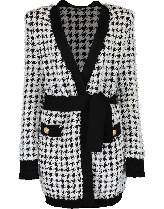 Belted Houndstooth Cardigan Plaid Cardigan Polka Dot Checkered