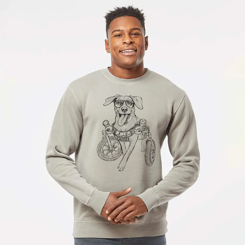Aviator Hannah the Pitbull Mix - Unisex Pigment Dyed Crew Sweatshirt Hoodie with Front Slit Layering Stylish