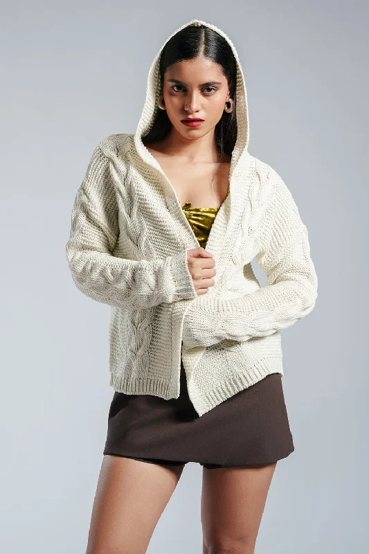 Snow Kissed White Knit Cardigan Chenille Fabric Brocade Fabric Lace Fabric