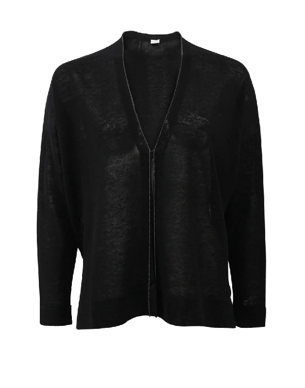 Monili Drop Shoulder Cardigan Real Fur Shearling Chenille