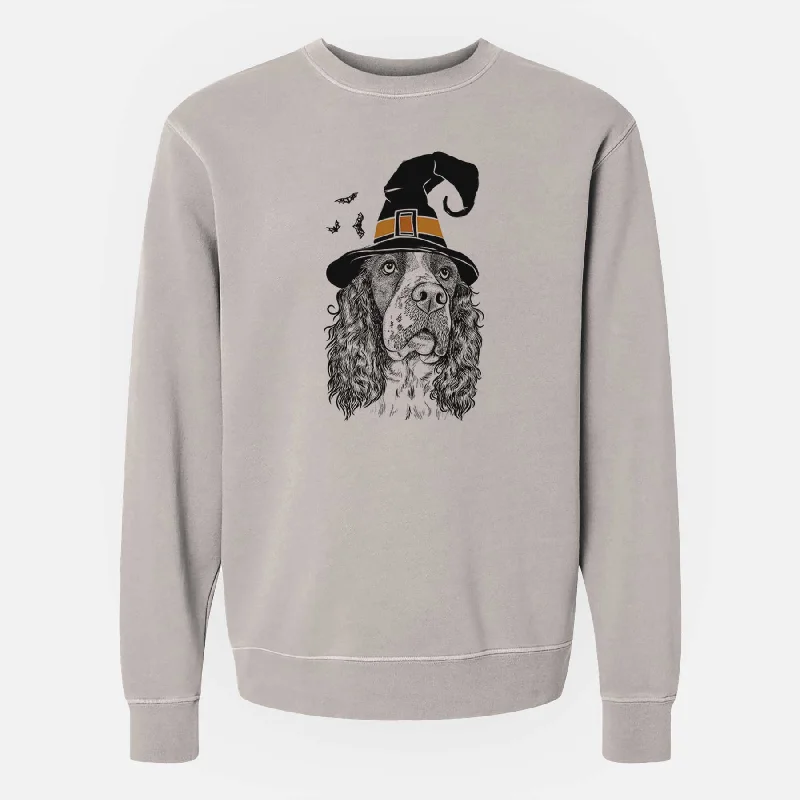 Witch Millie Mae the English Springer Spaniel - Unisex Pigment Dyed Crew Sweatshirt Hoodie with Exposed Zipper Edgy Industrial Witch Millie Mae the English Springer Spaniel - Unisex Pigment Dyed Crew Sweatshirt Hoodie with Exposed Zipper Edgy Industrial