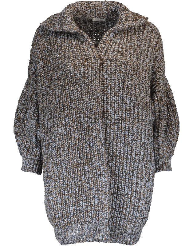 Chunky Paillette Ribbed Cardigan Nylon Fabric Polyester Fabric Spandex Fabric