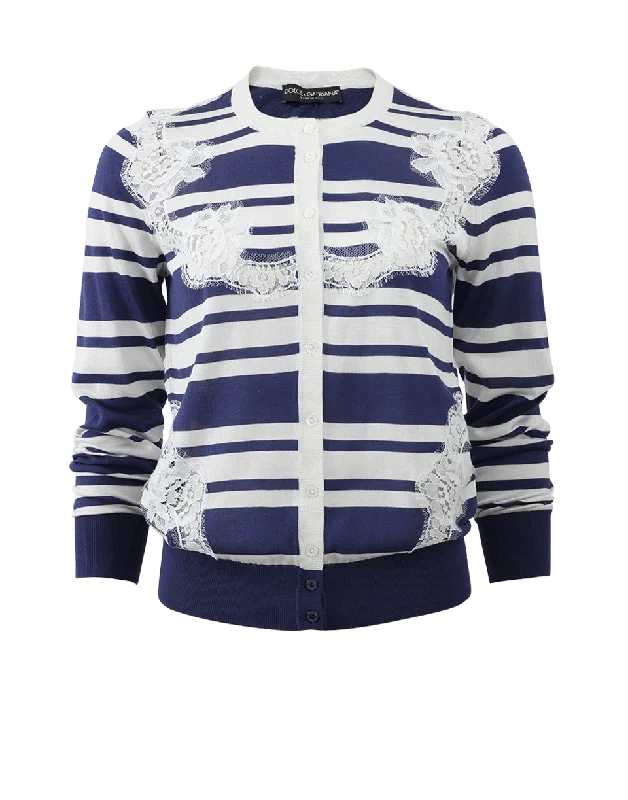 Lace Inset Stripe Cardigan Slim Fit Regular Fit Oversized