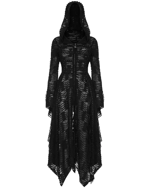 Punk Rave Decayed Ruins Shredded Apocalyptic Witch Hooded Cloak Jacket Front Pockets Side Pockets Patch Pockets Punk Rave Decayed Ruins Shredded Apocalyptic Witch Hooded Cloak Jacket Front Pockets Side Pockets Patch Pockets