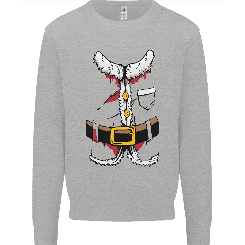 Christmas Santa Claus Fancy Dress Costume Mens Sweatshirt Jumper Hoodie with Raw Hem Edgy Unfinished