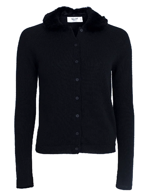 Cardigan With Fur Collar Cable Knit Ribbed Knit Lace Knit