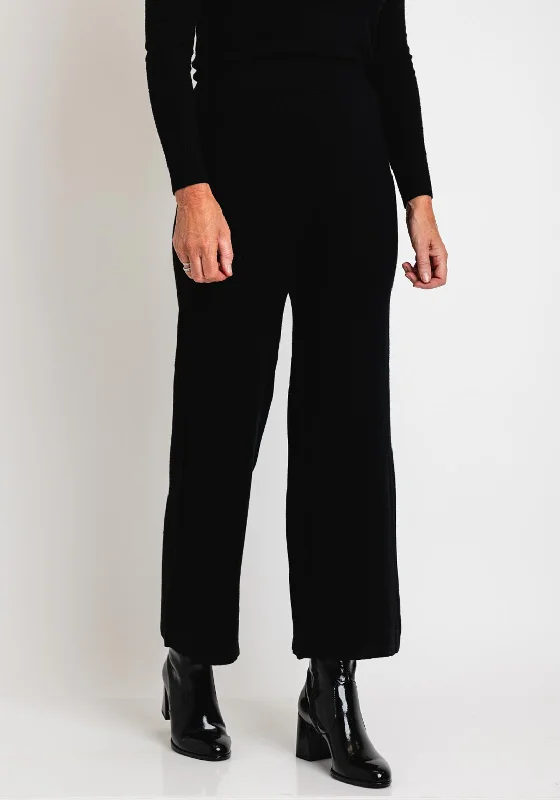 Serafina Collection Wide Leg Knit Trouser, Black Trousers Mesh Breathable