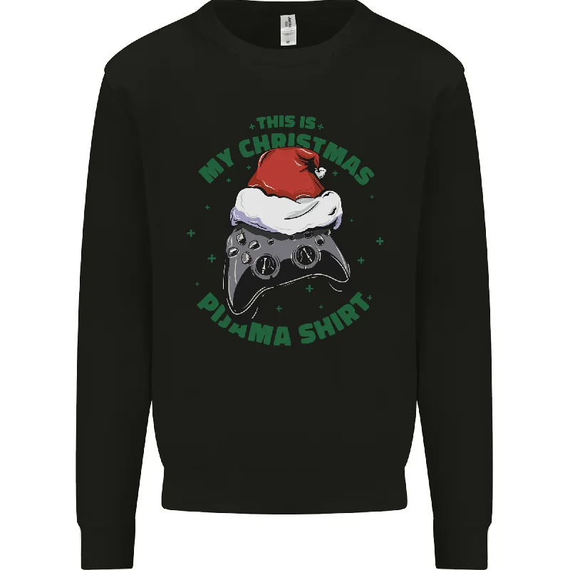 Christmas Gamer Pyjama Video Game Joypad Xmas Mens Sweatshirt Jumper Hoodie with Raw Hem Edgy Unfinished