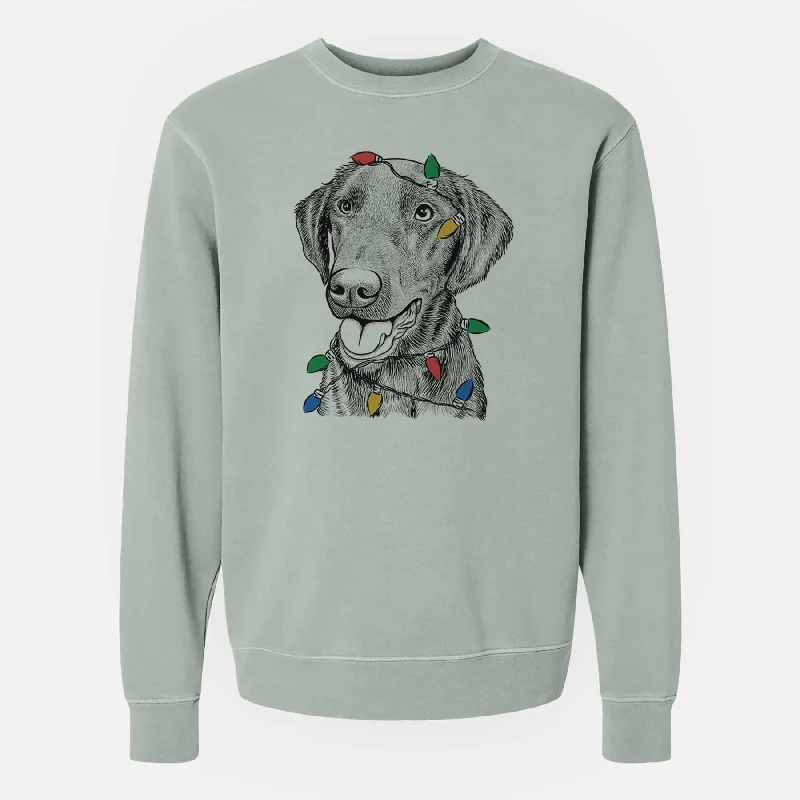 Christmas Lights Onyx the Labrador Retriever - Unisex Pigment Dyed Crew Sweatshirt Hoodie with Hem Raw Edge Edgy Unfinished Christmas Lights Onyx the Labrador Retriever - Unisex Pigment Dyed Crew Sweatshirt Hoodie with Hem Raw Edge Edgy Unfinished