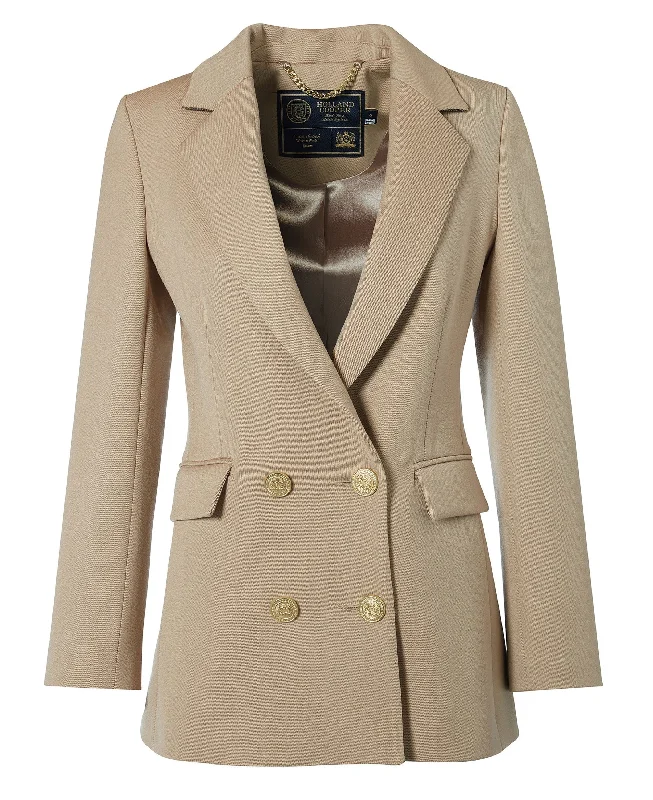 Double Breasted Blazer - Camel Twill Women's Elegant Suit