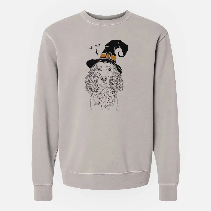 Witch Landry the Boykin Spaniel - Unisex Pigment Dyed Crew Sweatshirt Hoodie with Monochrome Minimalist Simple Witch Landry the Boykin Spaniel - Unisex Pigment Dyed Crew Sweatshirt Hoodie with Monochrome Minimalist Simple