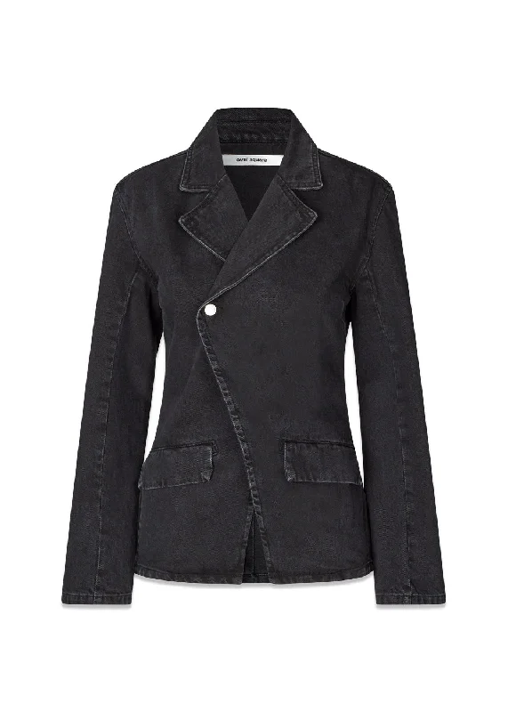 Luxury Denim Blazer - Black Washed High-End Women's Suit