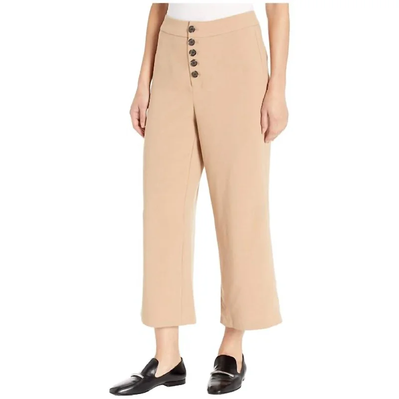Riga Button Front Wide Leg Trouser In Caramel Trousers fashionable trendy