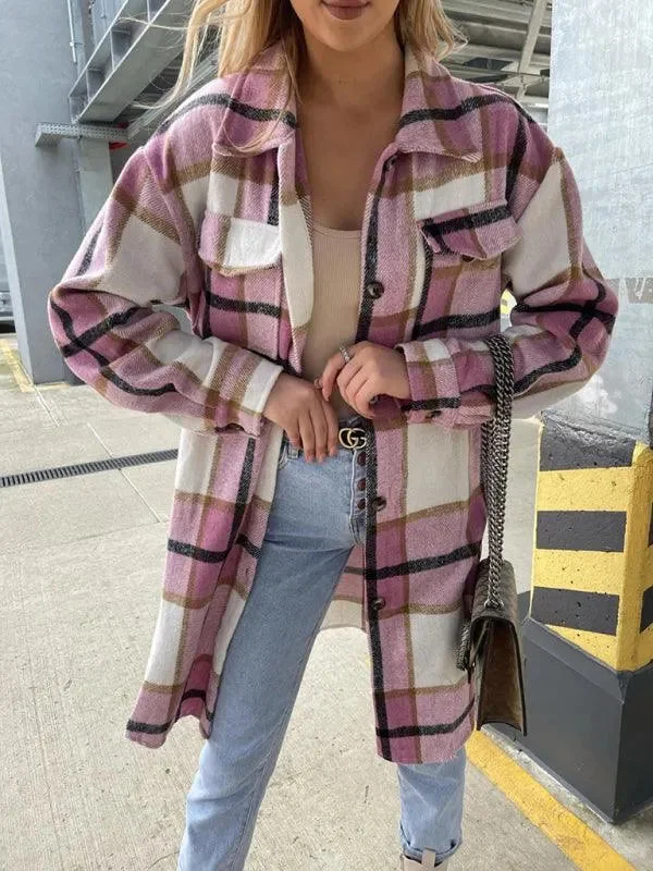 Casual Plaid Loose Women's Shirt Jacket Embroidered Jacket Appliqued Jacket Beaded Jacket Casual Plaid Loose Women's Shirt Jacket Embroidered Jacket Appliqued Jacket Beaded Jacket