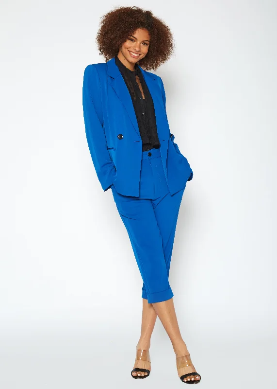 Women's Solid Couble Breast Blazer in Royal Blue Women's Trendy Jacket