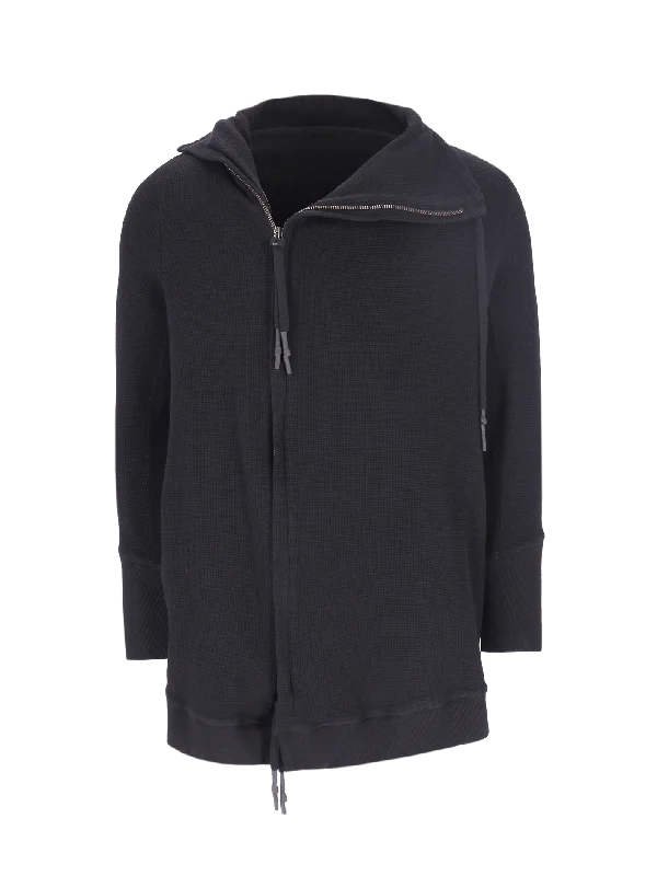 waffle-textured asymmetric jacket Zip Front Button Front Snap Front