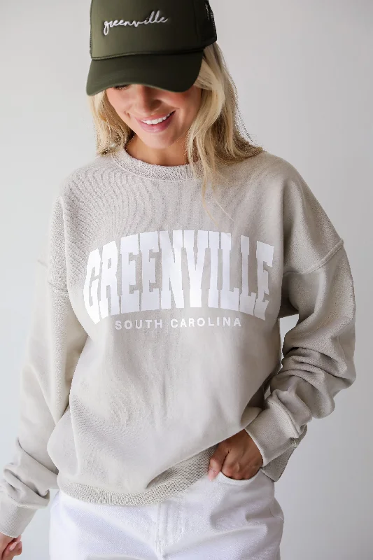 Tan Greenville South Carolina Sweatshirt Hoodie with Rolled Sleeves Casual Relaxed