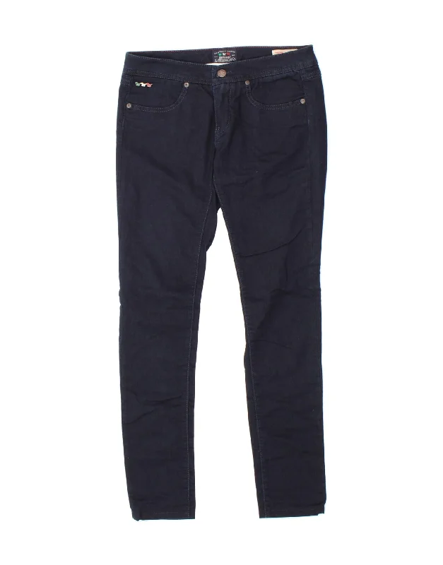 VINTAGE Womens Slim Casual Trousers W28 L28  Navy Blue Cotton Trousers Cargo pockets