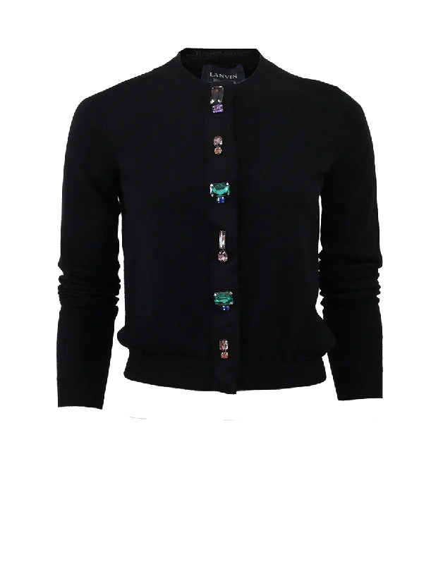 Jeweled Placket Cardigan Ribbed Striped Patterned