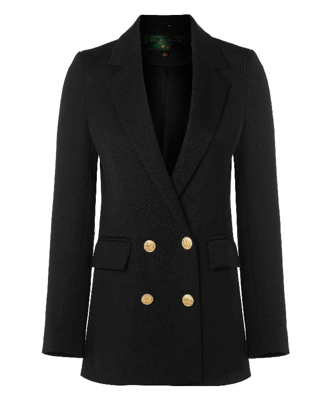 Double Breasted Blazer - Black Twill Women's Trendy Jacket