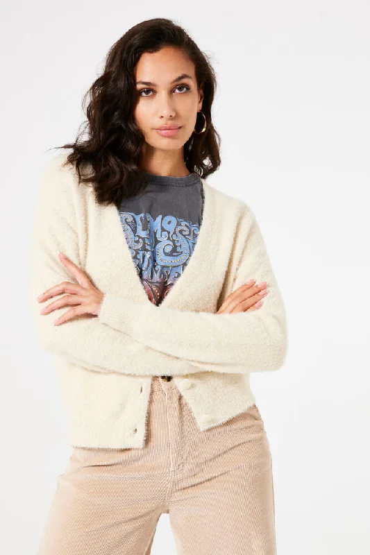 Garcia Riley Cardigan (Cream) Lace Blend Ribbed Blend Corduroy Blend