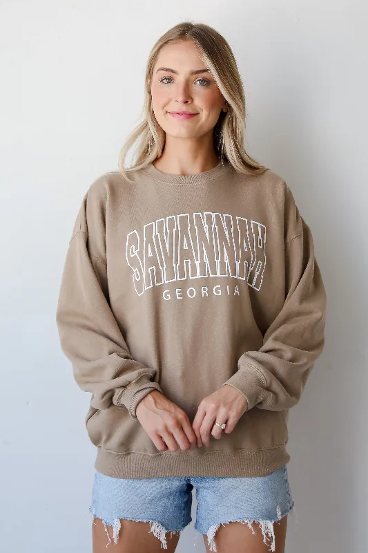 Tan Savannah Georgia Sweatshirt Hoodie with Emblem Brand Identity