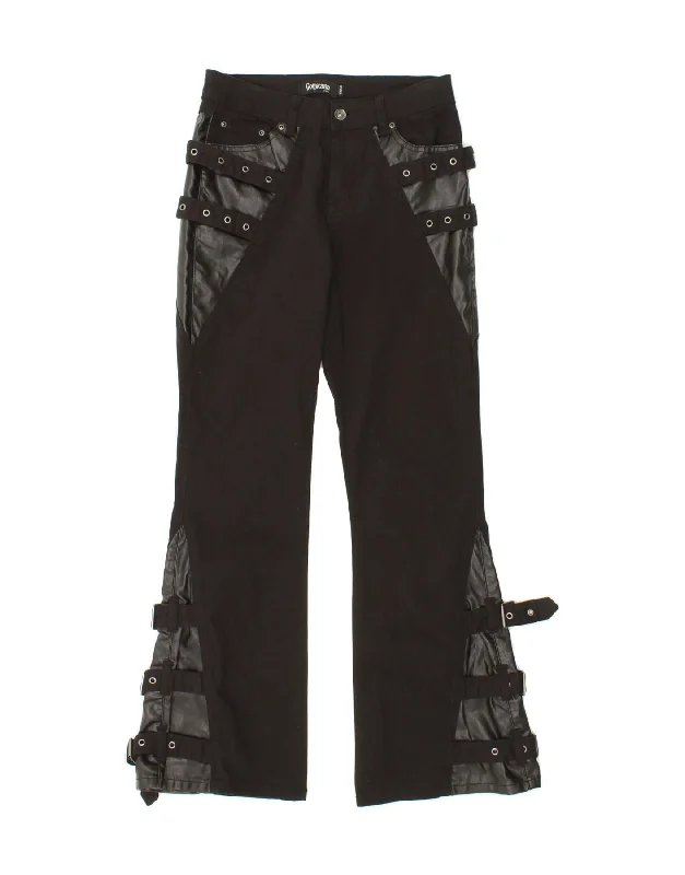 GOTHICANA BY EMP Womens Flare Trousers W29 L30  Black Cotton Trousers stylish modern