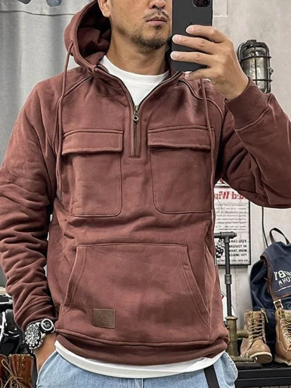 Multi-Pocket Hooded Men Winter Jacket Belted Jacket Elasticated Jacket Padded Jacket