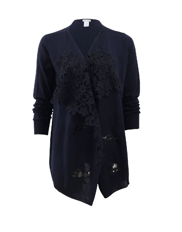 Lace Drape Front Cardigan Tailored Straight A-Line