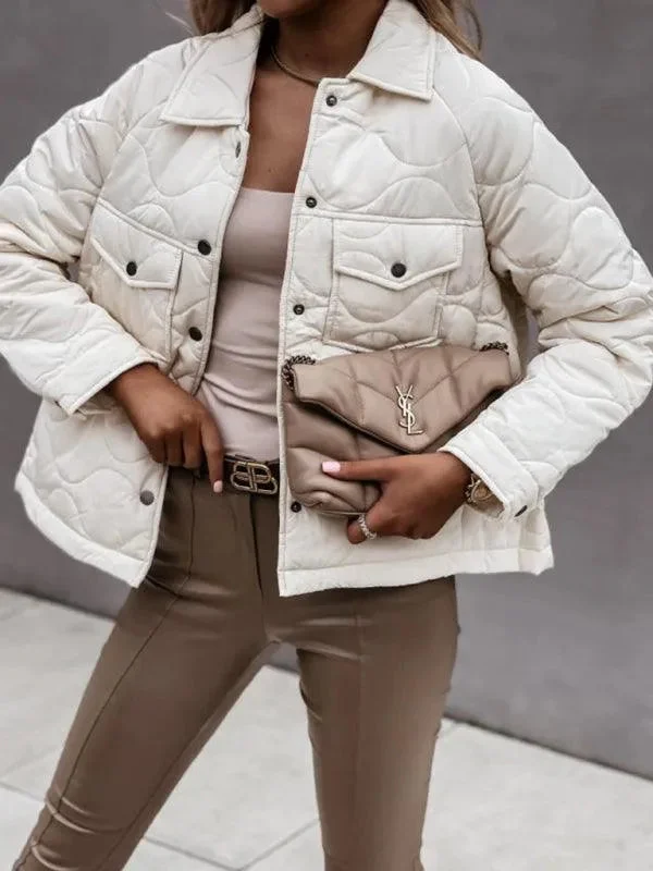 Stylish Loose Buttoned Women Jacket Stand-Up Collar Roll-Neck Collar Turtle Neck