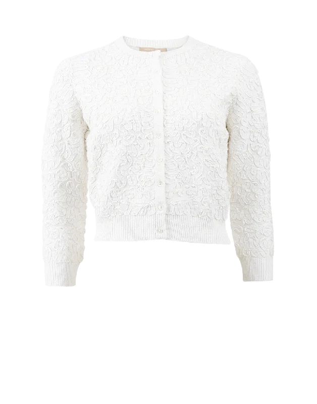 Soutache Embroidered Cropped Cardigan Stretchy Elastic Breathable