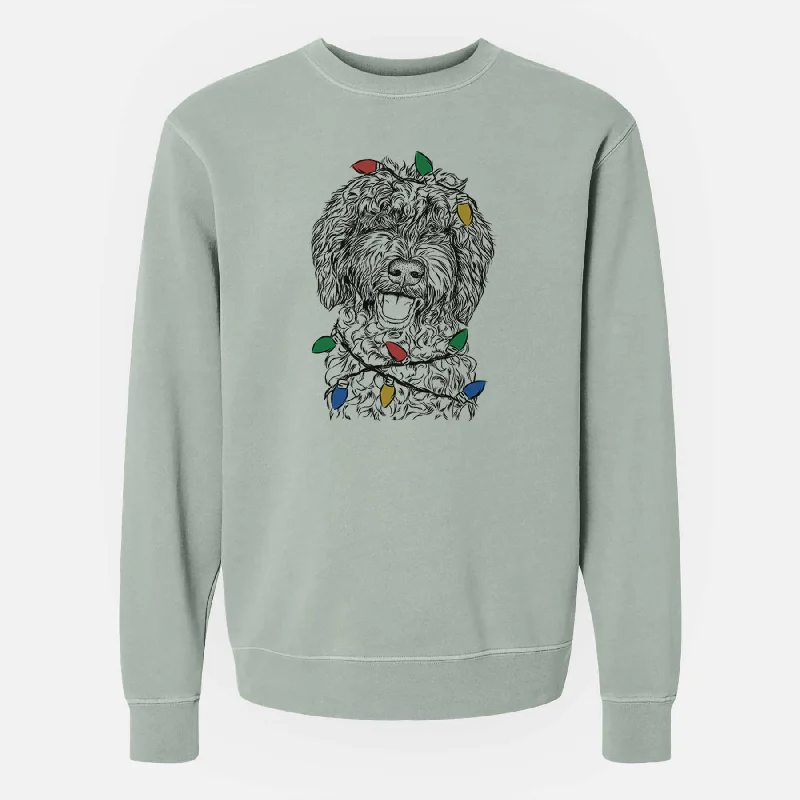 Christmas Lights Jack the Chocolate Labradoodle - Unisex Pigment Dyed Crew Sweatshirt Hoodie with Emblem Brand Identity Christmas Lights Jack the Chocolate Labradoodle - Unisex Pigment Dyed Crew Sweatshirt Hoodie with Emblem Brand Identity