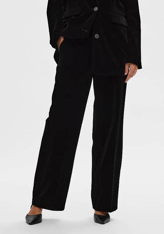 Selected Femme Rita Velva Wide Leg Trouser, Black Trousers Leather Faux