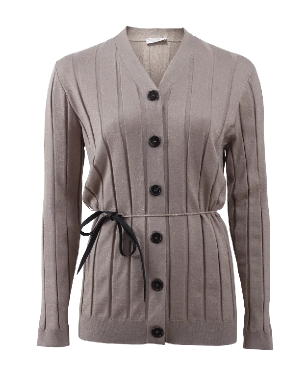 Ribbed Cardigan With Belt Polka Dot Checkered Tartan