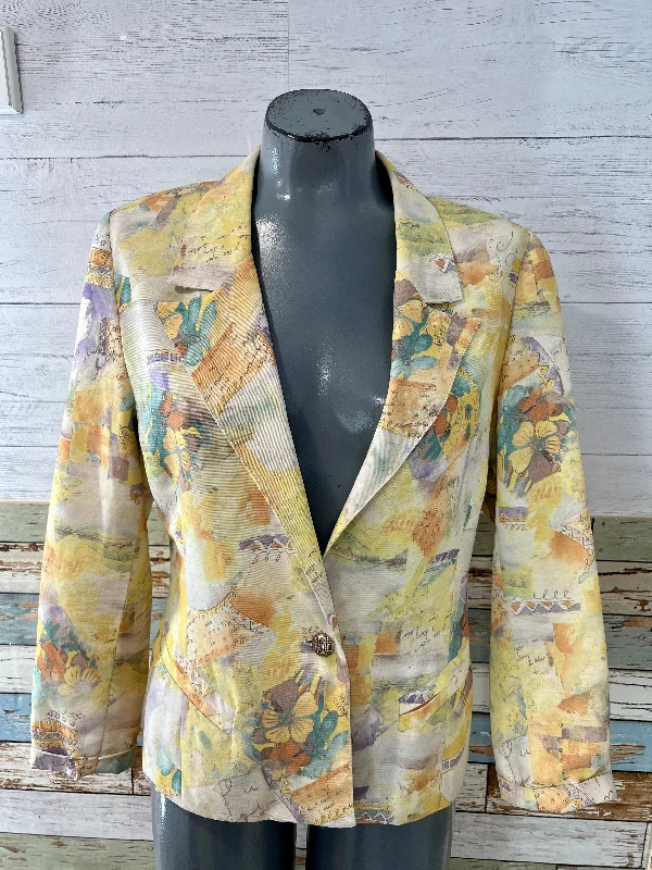 00’s Yellow Pastel Multicolor Flower Print Blazer By A.C Confeccoes From Portugal Women's Trendy Jacket 00’s Yellow Pastel Multicolor Flower Print Blazer By A.C Confeccoes From Portugal Women's Trendy Jacket