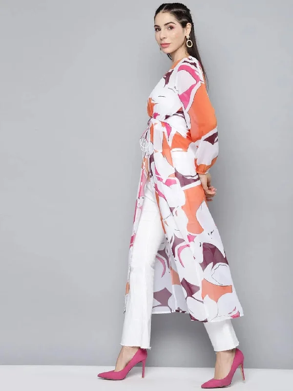 Women Printed Orange Full Sleeve Jacket Collared Jacket Crew Neck Jacket Turtle Neck Jacket Women Printed Orange Full Sleeve Jacket Collared Jacket Crew Neck Jacket Turtle Neck Jacket
