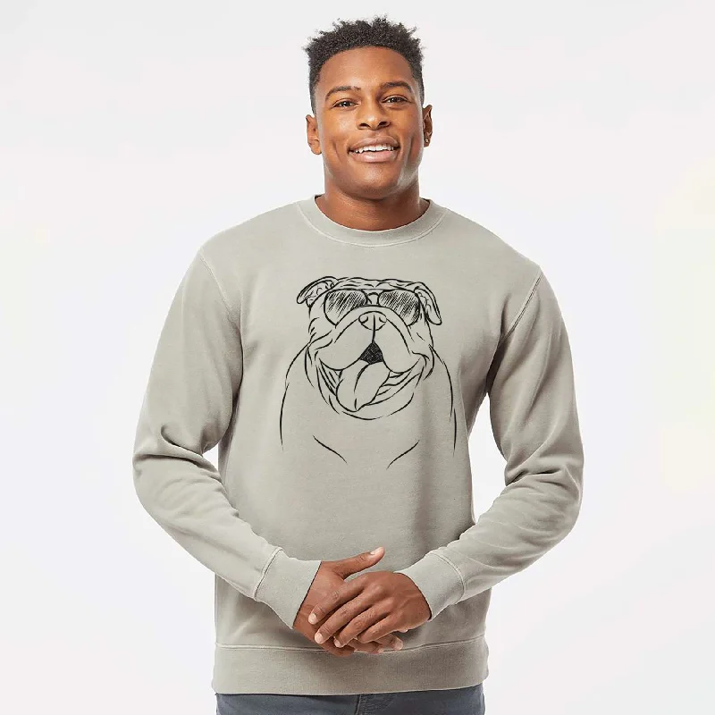 Aviator Missy Moo the English Bulldog - Unisex Pigment Dyed Crew Sweatshirt Hoodie with Color Block Contrast Stylish Aviator Missy Moo the English Bulldog - Unisex Pigment Dyed Crew Sweatshirt Hoodie with Color Block Contrast Stylish