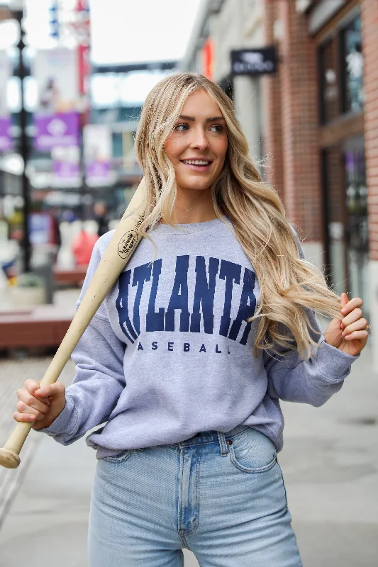 Heather Grey Atlanta Baseball Sweatshirt Hoodie with Lace Feminine Delicate