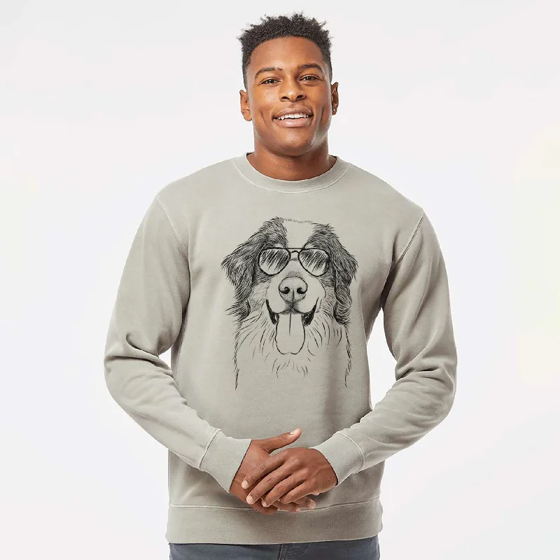 Aviator Blaze the Bernese Mountain Dog - Unisex Pigment Dyed Crew Sweatshirt Hoodie with Metallic Shiny Futuristic Aviator Blaze the Bernese Mountain Dog - Unisex Pigment Dyed Crew Sweatshirt Hoodie with Metallic Shiny Futuristic